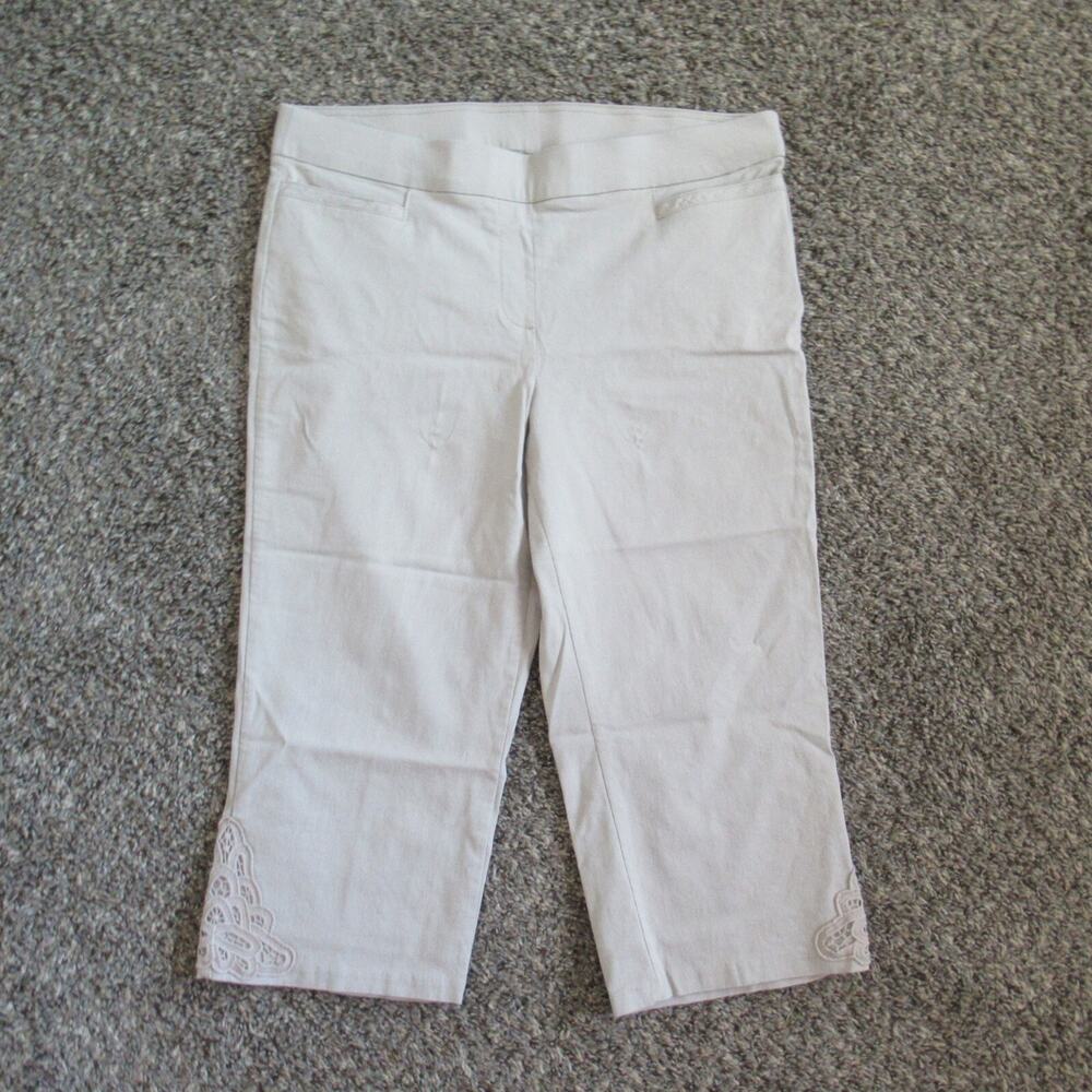 Briggs Caprie Pants Women 12 Beige Stretch Lace Edge Leg Pullon Pockets